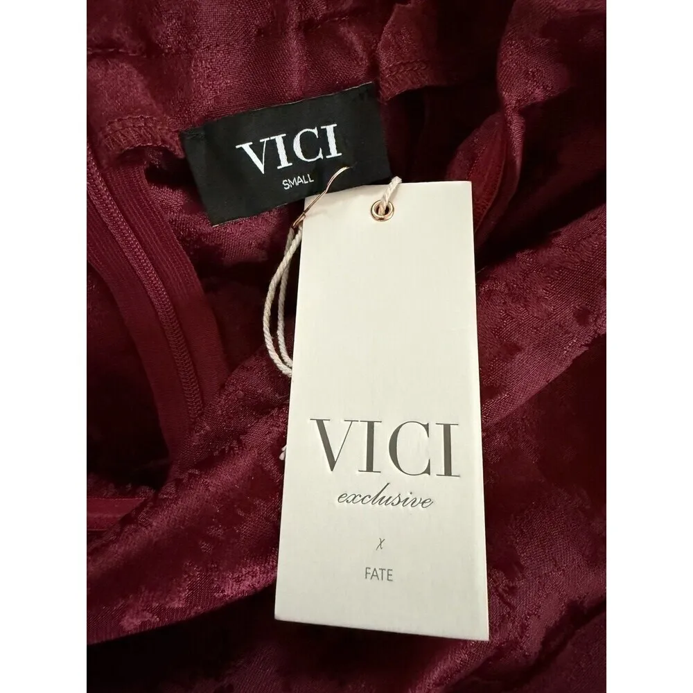 Vici luxury straped embossed gown romantic maxi dress in wine textured size S - Image 13