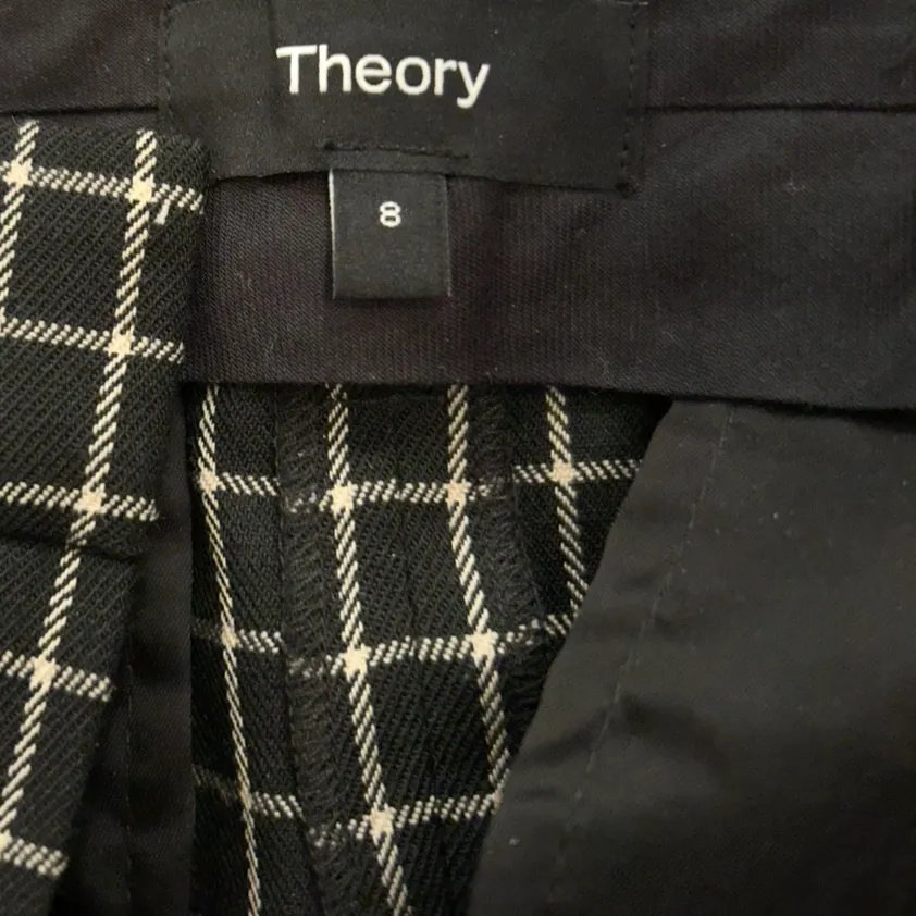THEORY Black Checked Classic Crop Pants Stretch Wool Blend Size 8 Style N075204R - Image 5