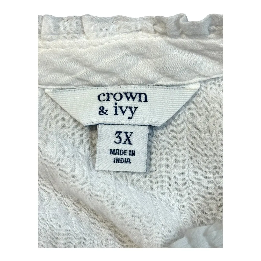 Crown‎ & Ivy Eyelet Top Smocked Ruffle White Red Cotton Women Plus Size 3X - Image 8
