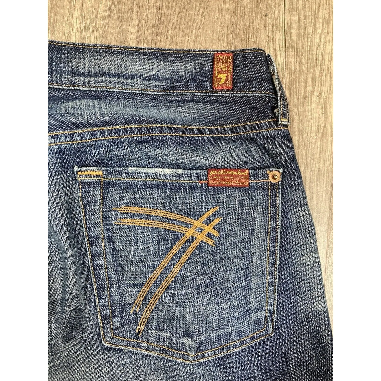 7 For All Mankind Dojo 28 Flare Trouser Blue Denim Jeans 30 x 31 U115B019U-019U - Image 2