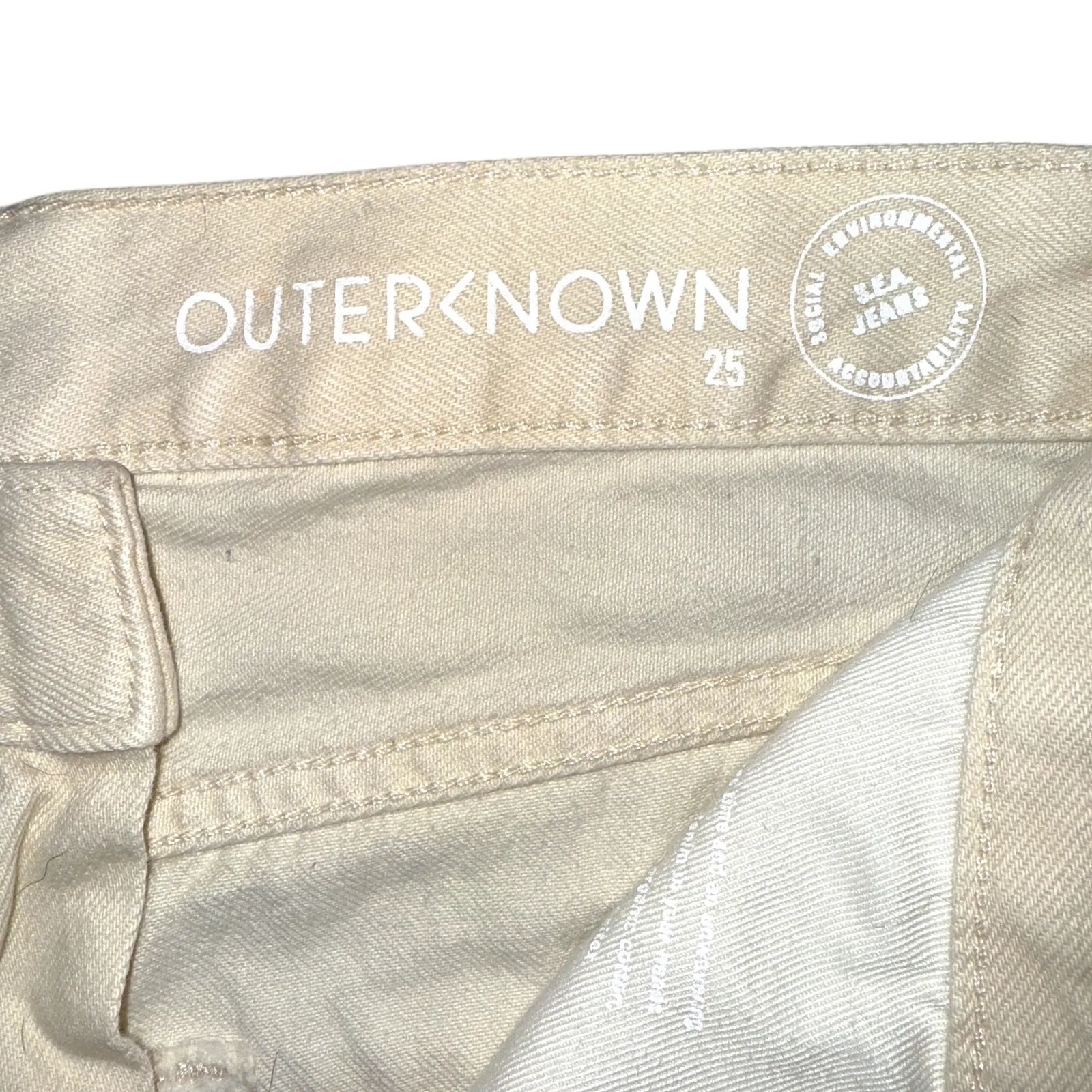 Women's Outerknown High Rise Straight Leg Jeans Sustainable‎ Denim Ivory Size 25 - Image 3