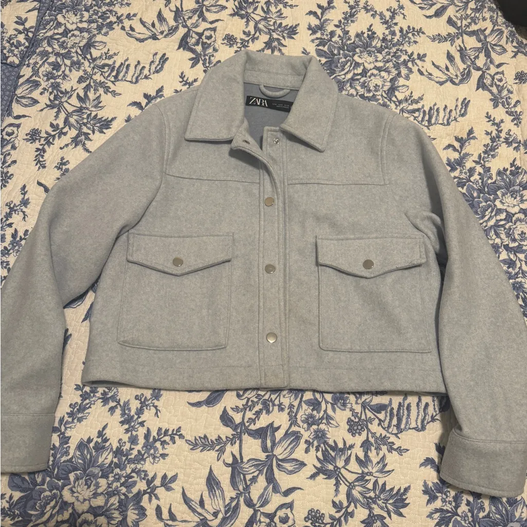 Zara Cropped Soft Jacket in Sky Blue - Image 2