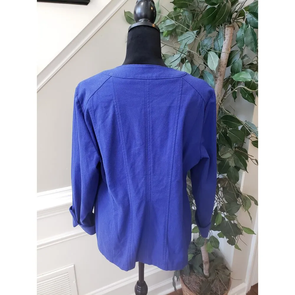 Chico's Jacket Women's Large Blue Stretch Rayon Blend Long Sleeve Crew Neck - Image 8