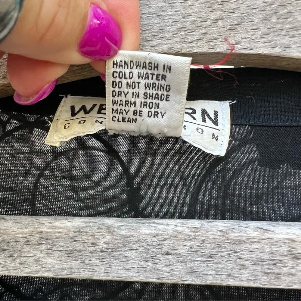 Vintage 80s Western Connection Blue Sequin Geometric Blouse Skirt Set MEDIUM Black - Image 6