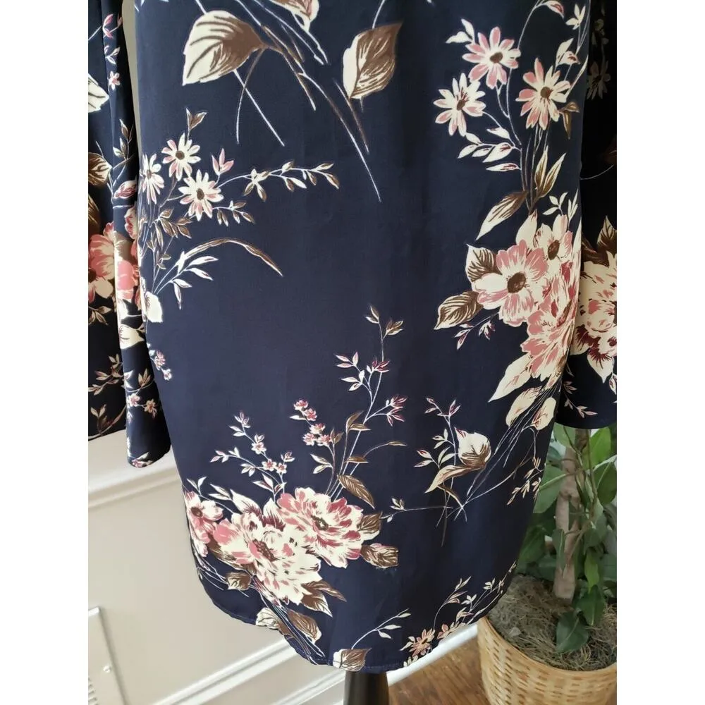 Rokoko Women's Blue Floral Polyester Round Neck Long Sleeve Knee Length Dress S - Image 3