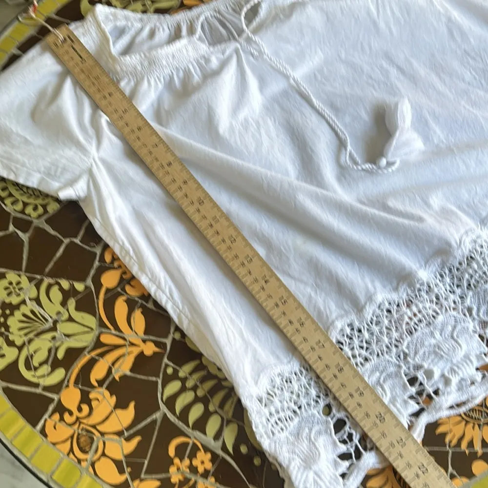 COTTON PEASANT BLOUSE WITH CROCHET LACE HEM Sz: S White - Image 8