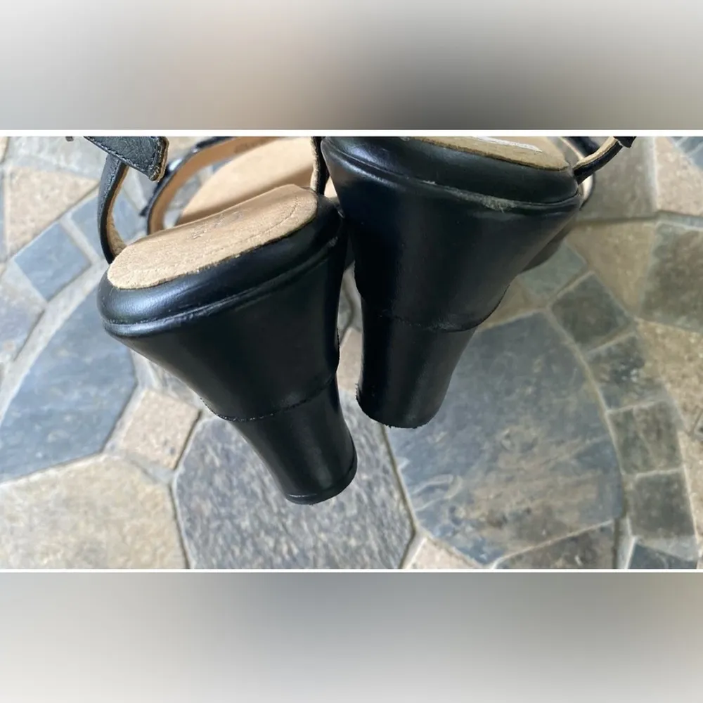 Strictly Comfort “Alice” Black Wedge Summer Sandals Sz 8 Leather w Ankle Strap - Image 10