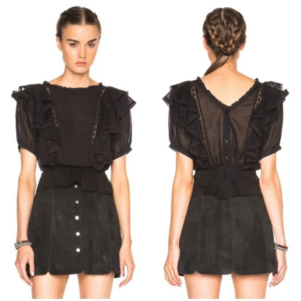 💕ISABEL MARANT ETOILE💕 Black Ruffled Nathan Blouse ~ 100% Cotton Black 34 EU - Image 3