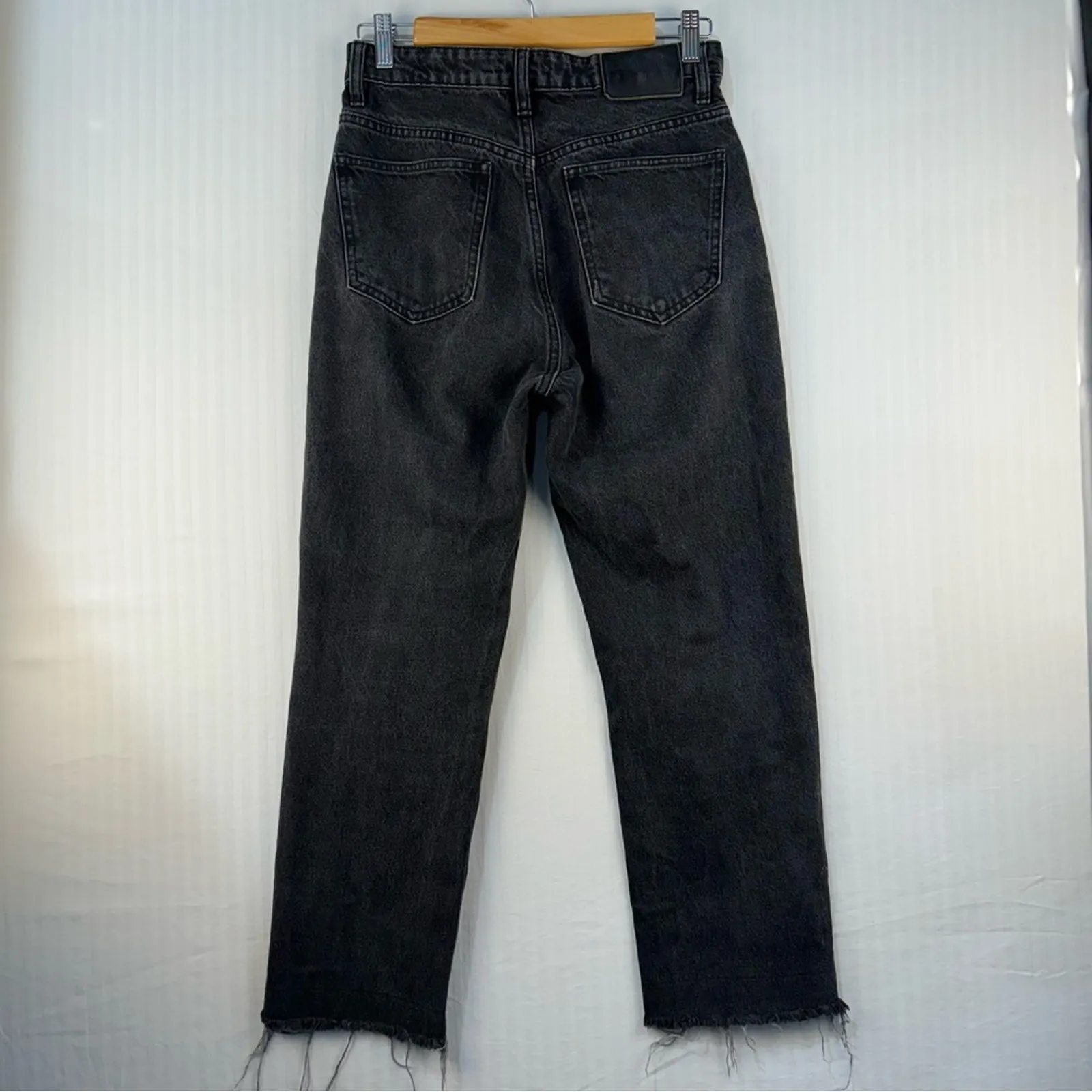 Zara Black Denim Jeans Size 6 Straight Leg Button Fly Frayed Baggy Goth Grunge - Image 8