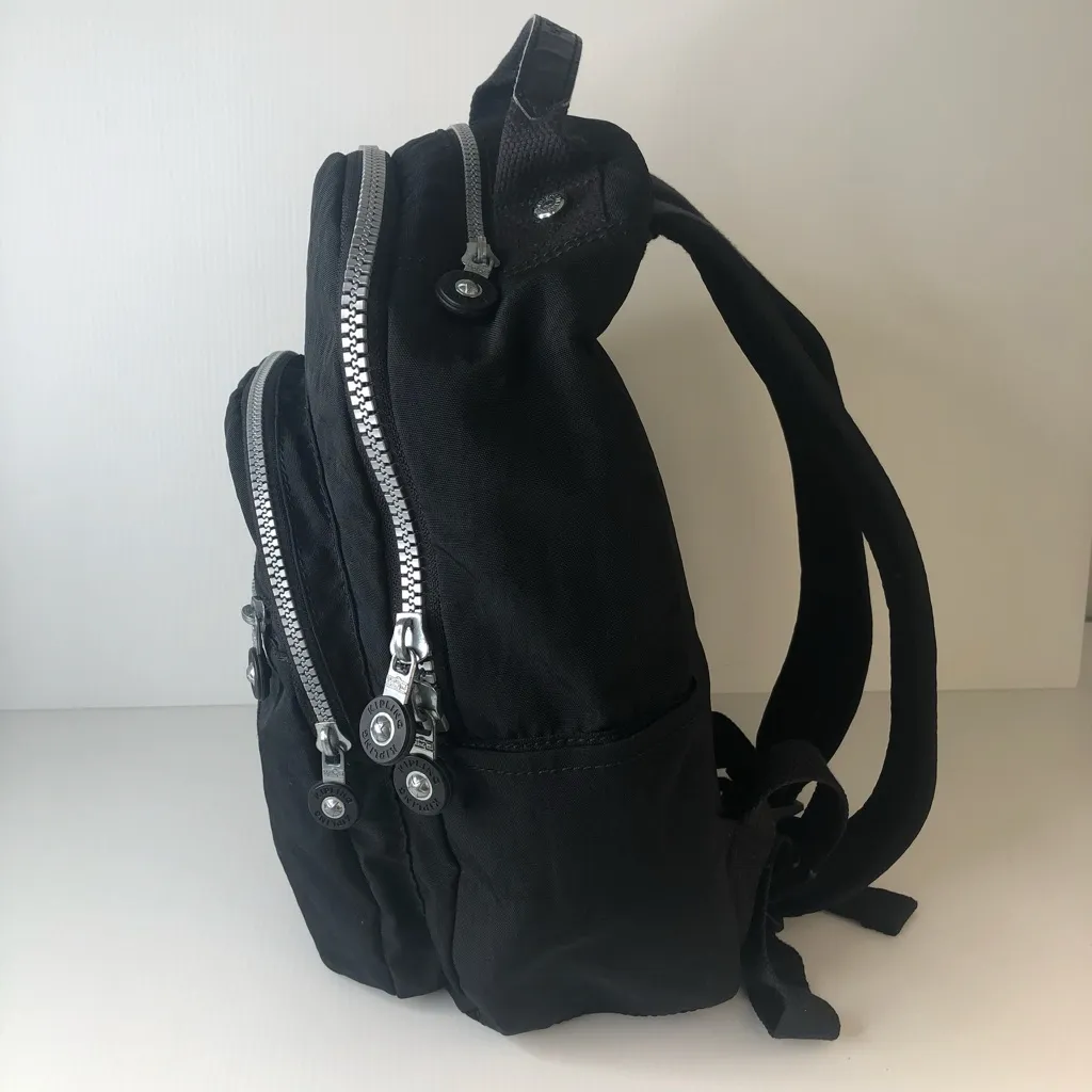 Kipling Black Seoul Small Tablet Backpack Nylon Silver Zipper Preppy Classic - Image 2