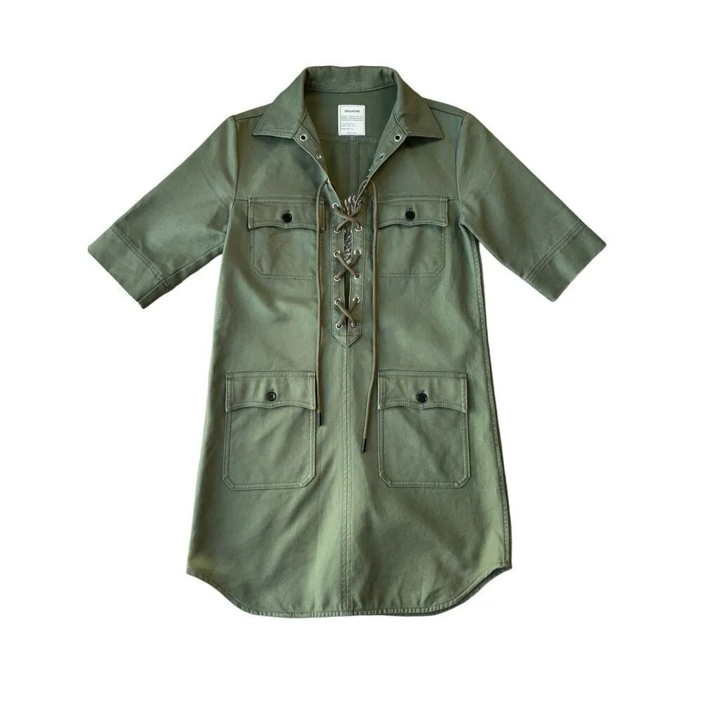 ZADIG & VOLTAIRE Green Military Lace Up Shift Dress With Embroidered Tiger - Image 6