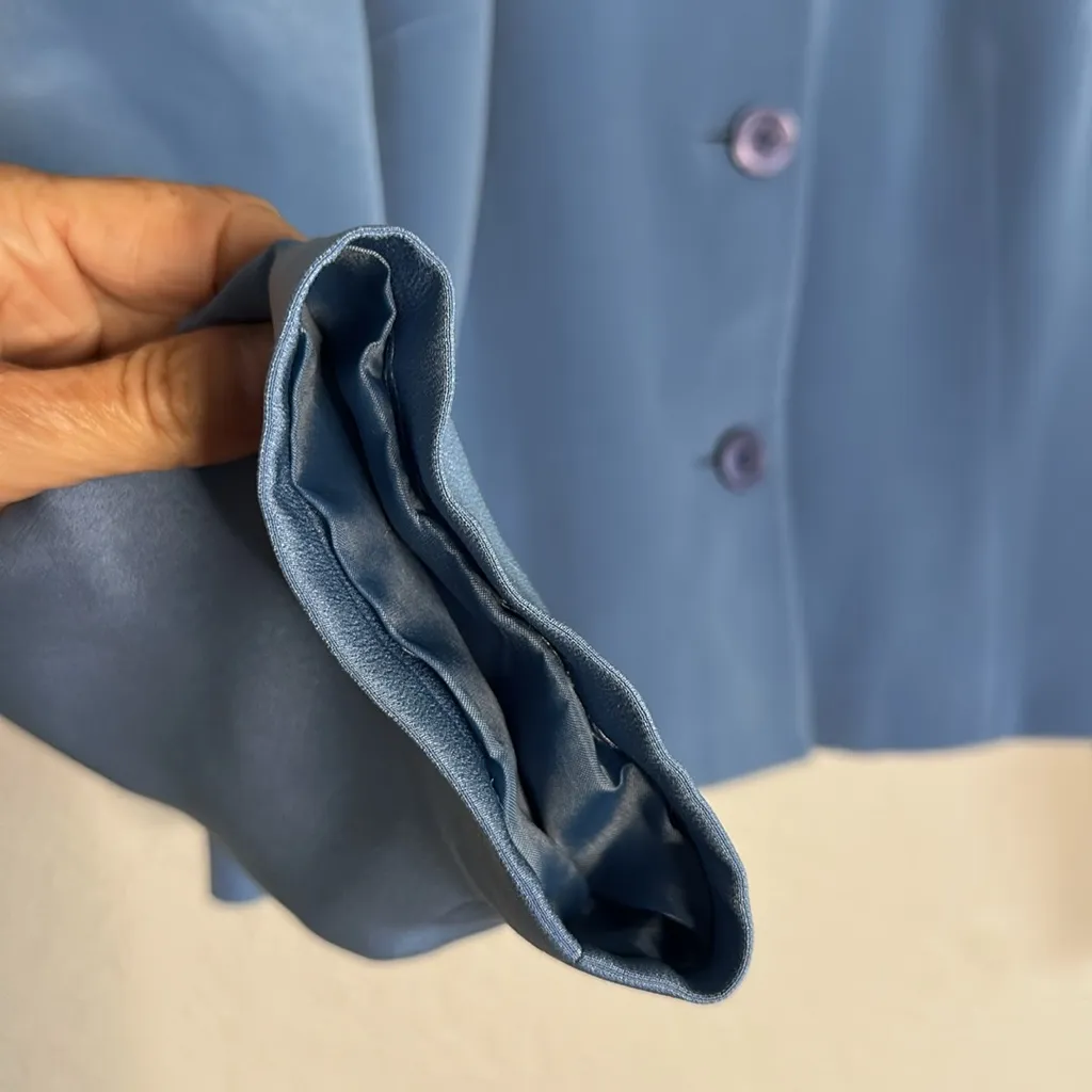 Vintage Talbots 100% Silk Sky Blue Jacket Blazer Button Up Collared Tailored - Image 5