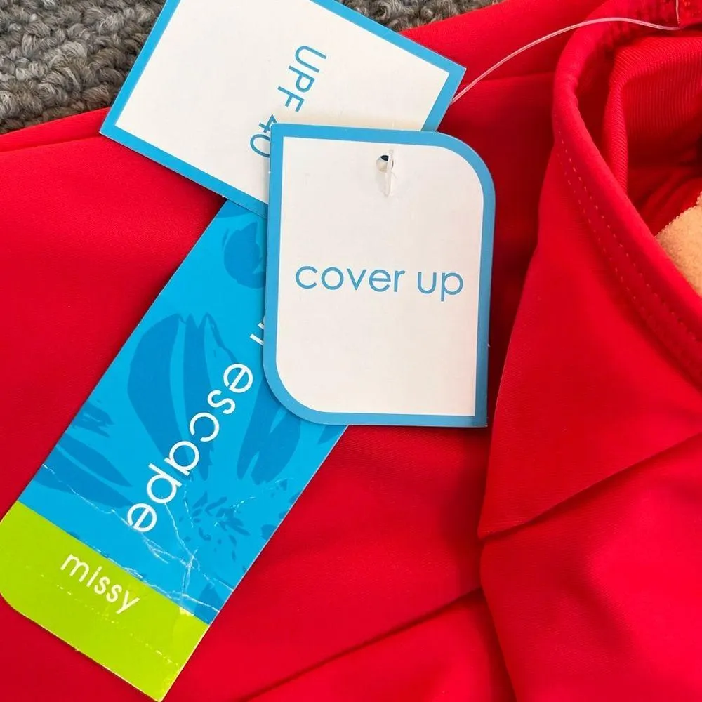 Tropical Escape Swim Dress Swimsuit Cover Up Red 10 New - Image 6