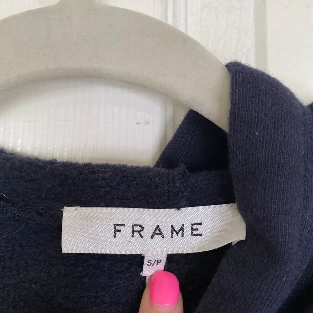 FRAME Shrunken Cotton Hoodie Navy Size Small Casual Comfy - Image 4