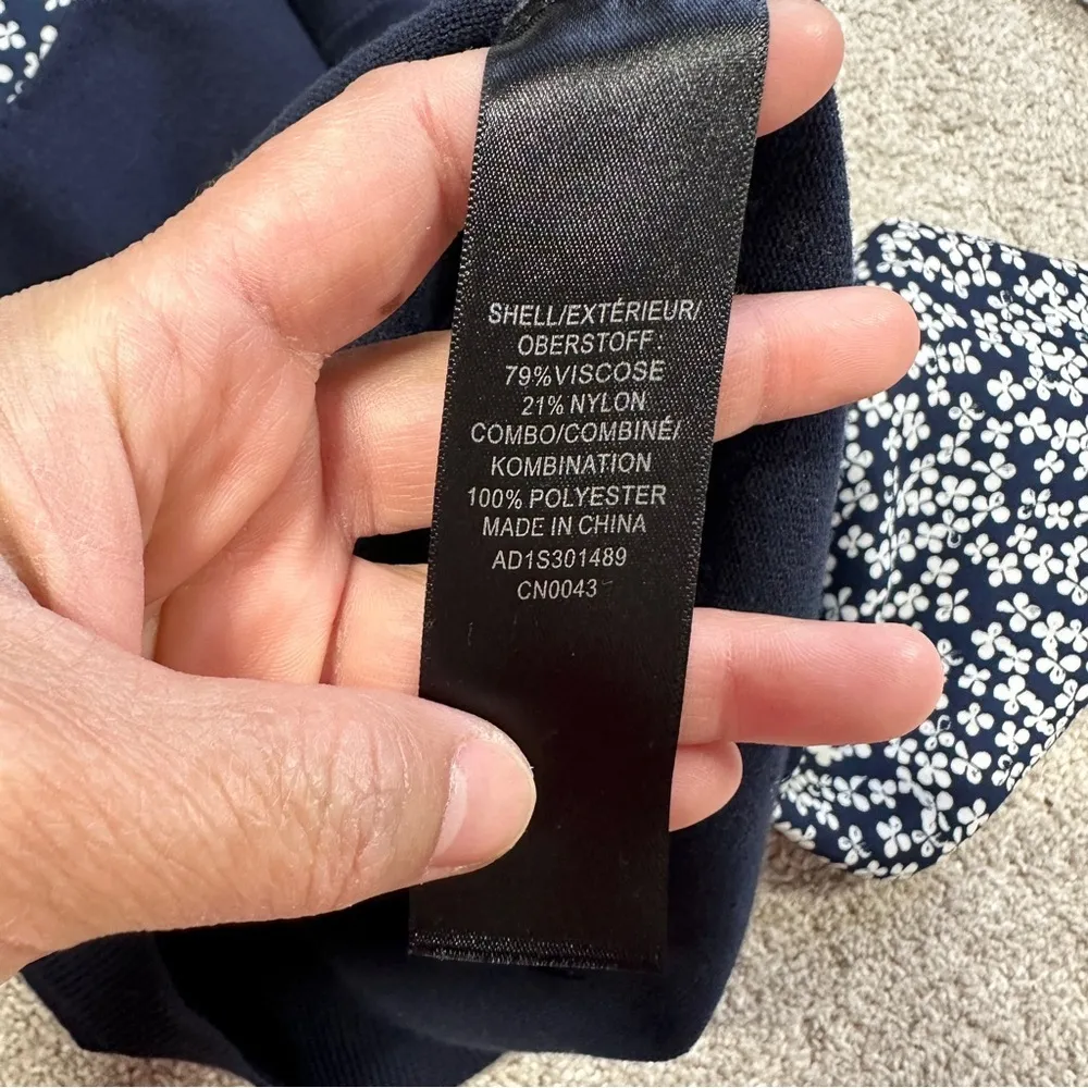 Adrianna Papell Sweater Blouse 3/4 Balloon Sleeve Floral Ruffle Neck in Navy S - Image 9