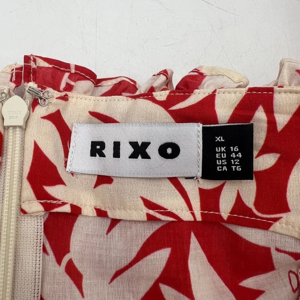 Rixo London June Ruffled Floral Cotton Midi Dress Red Size XL - Image 3