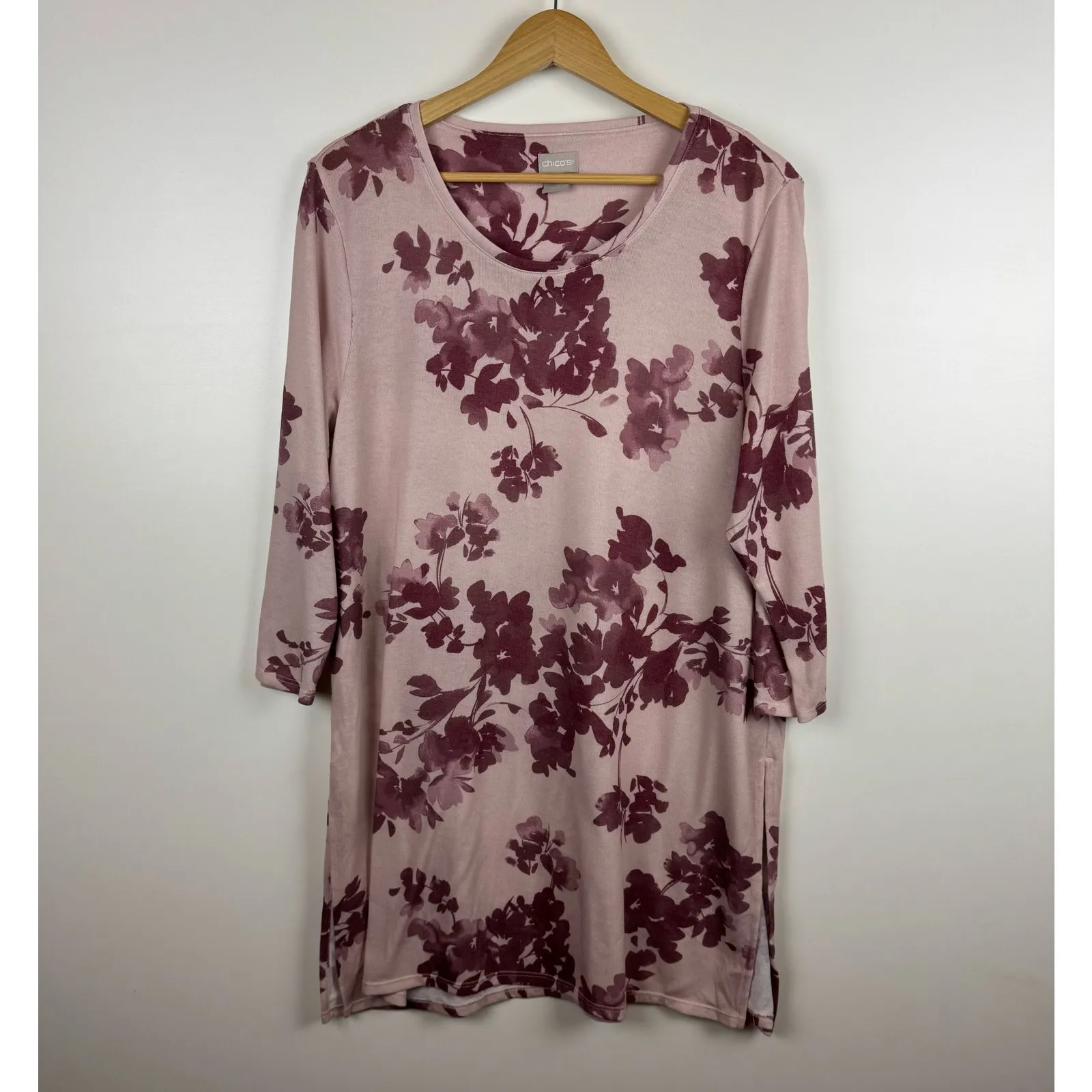 Chicos Womens Floral Side Slit Tunic Top Pink Sz 3 (XL) Feminine Flowy Longline‎ - Image 5