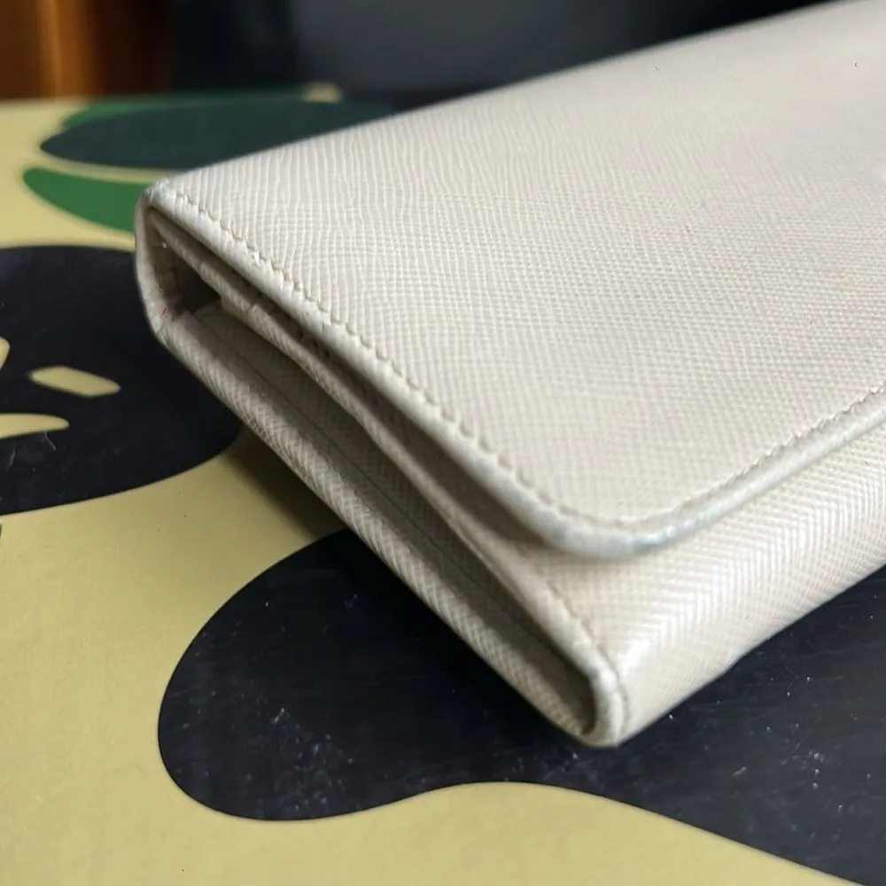 Prada Beige Saffiano Leather Double Snap Long Wallet - Image 3