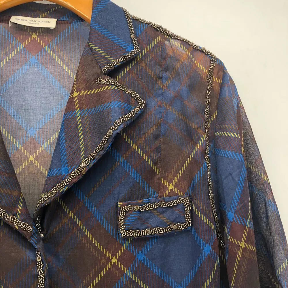 Dries Van Noten Beaded Plaid Blouse - Image 3