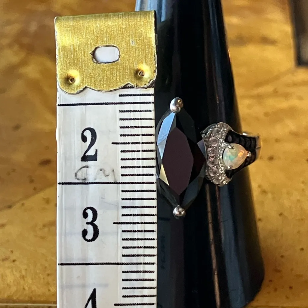 Black Spinel Ethiopian Opal Ring Size 8.75 Silver - Image 8