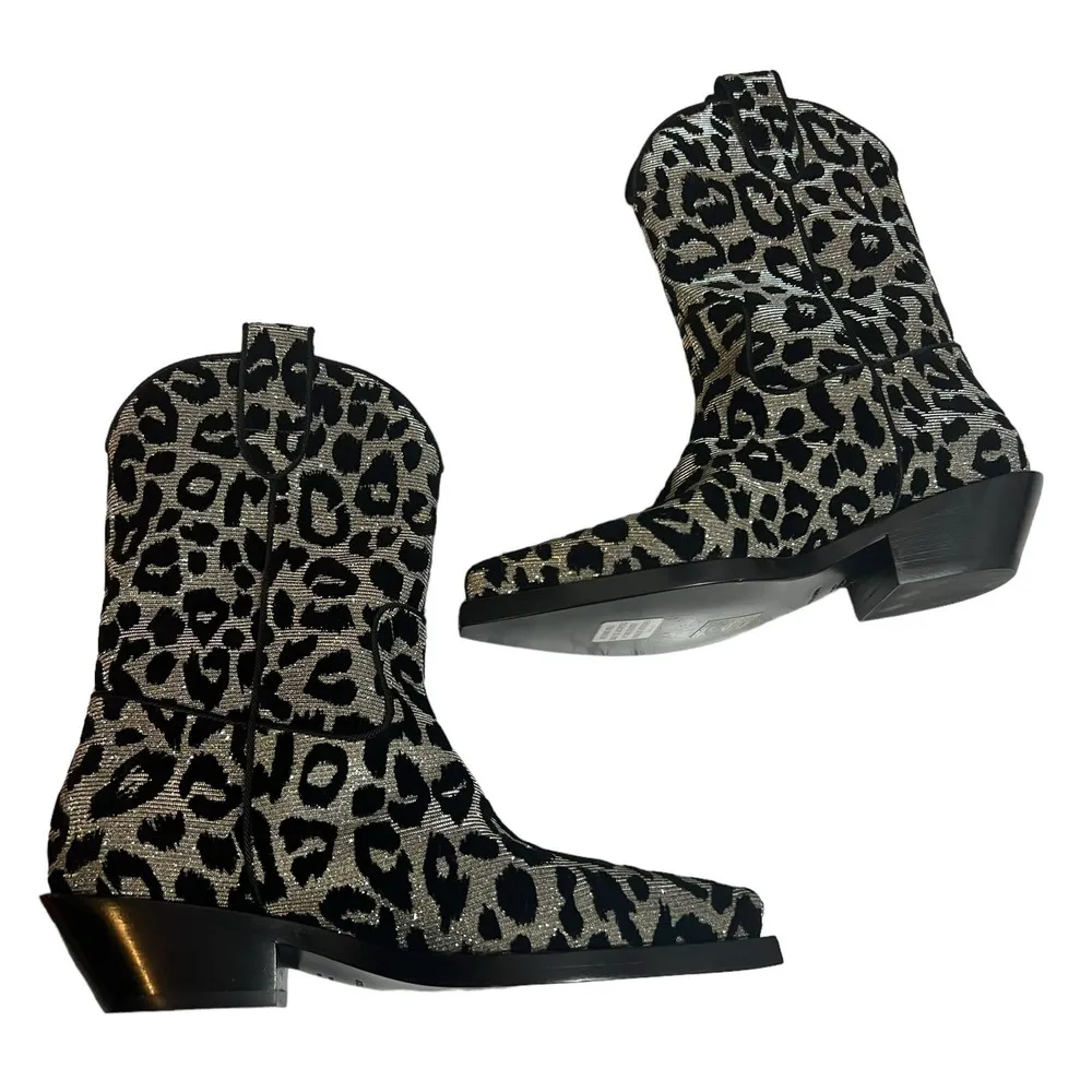 Dolce & Gabbana Metallic Texan 40 Leopard boots sz 35 sliver glitter black - Image 5