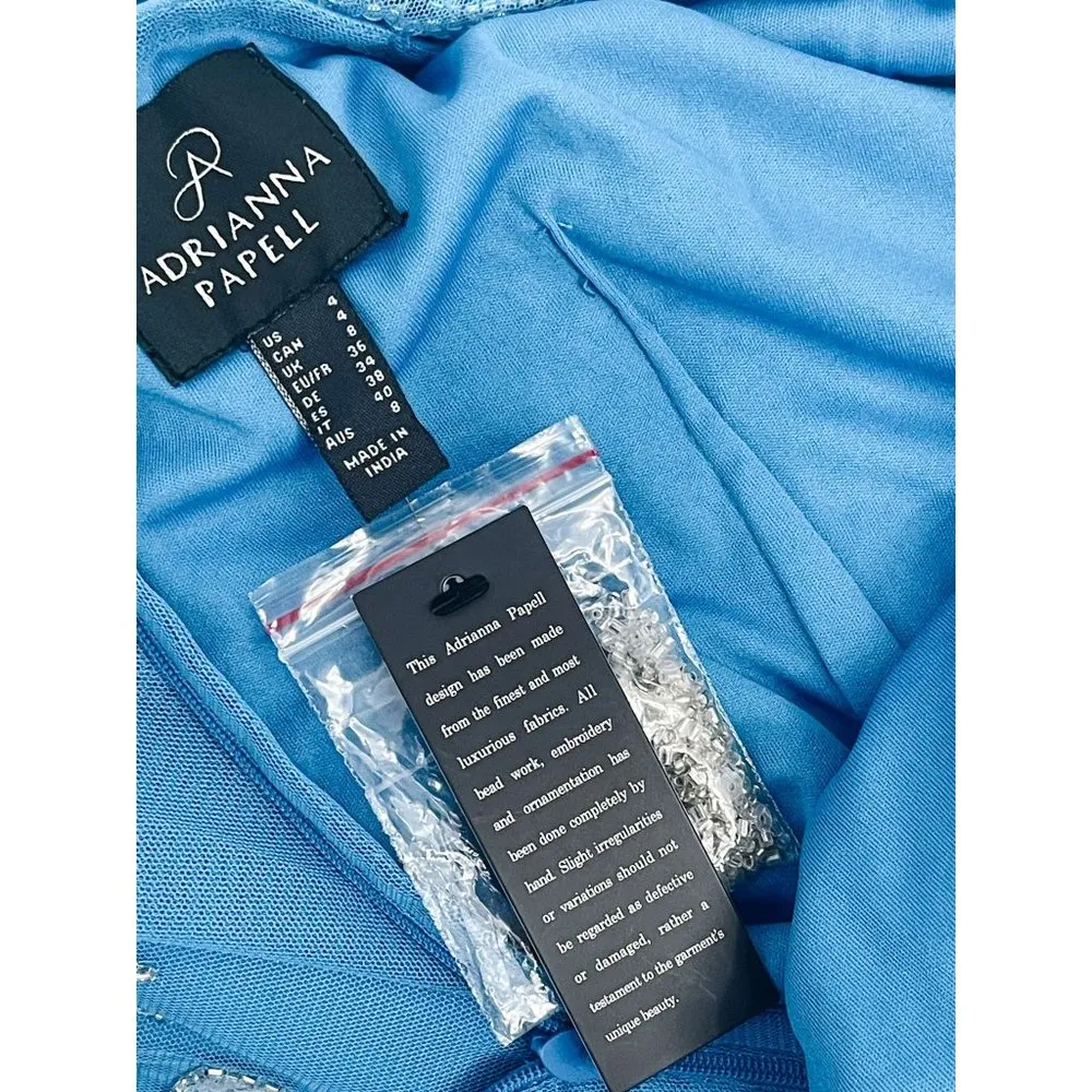 Adrianna Papell Floral Beaded Embellished Godet Gown Maxi Dress Ocean Dream Blue - Image 15