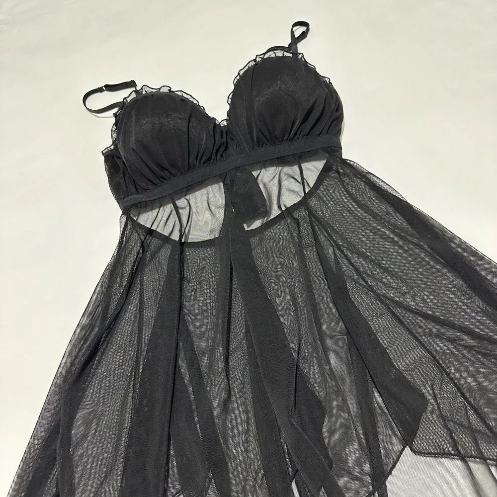 Native Intimates Women’s Black Mesh Babydoll Lingerie Lace 34C Sheer Mesh Size undefined - Image 3