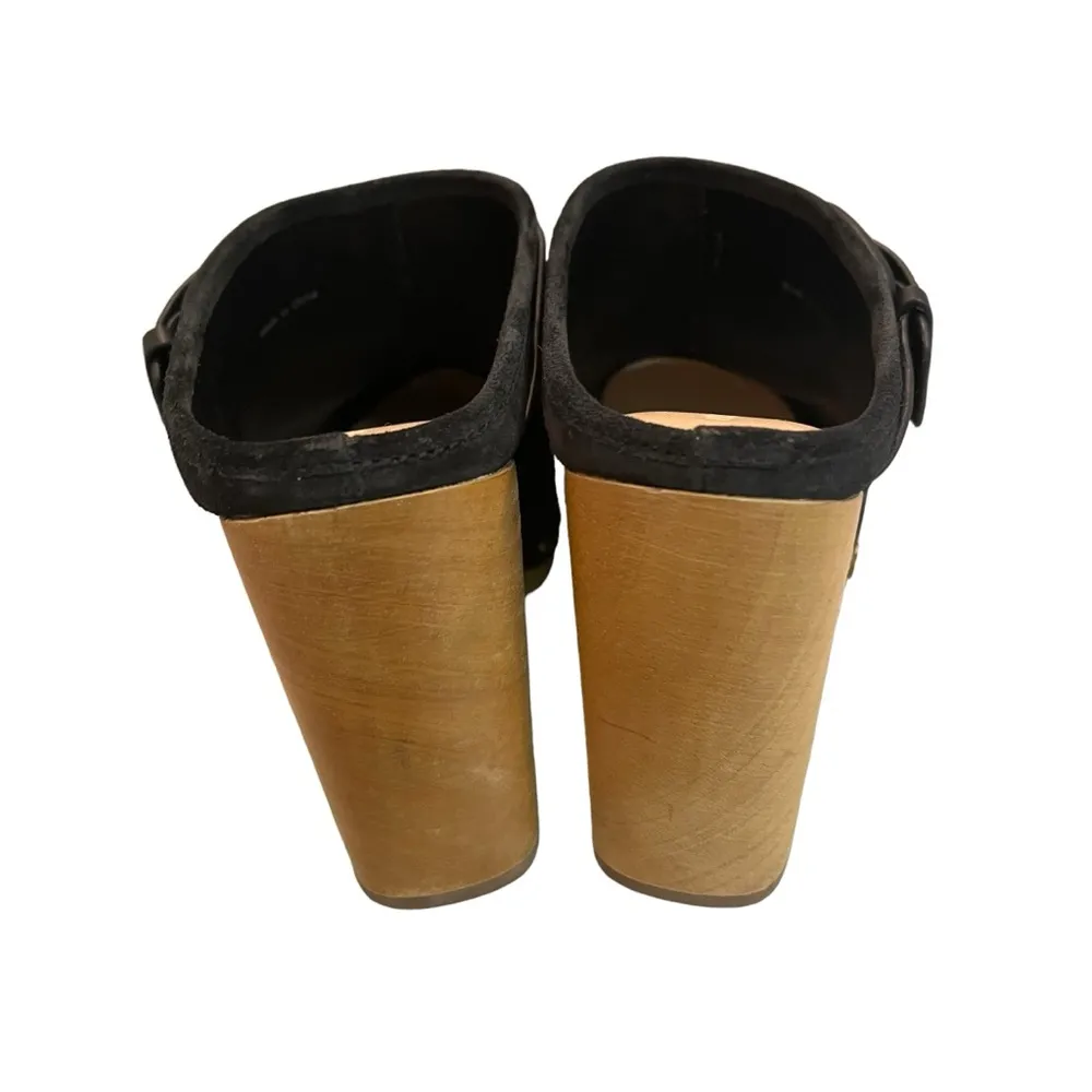 NWOT, Veronica Beard Dacey Black Suede Wooden Platform Clog, Gold Studs, Sz 6.5 - Image 10