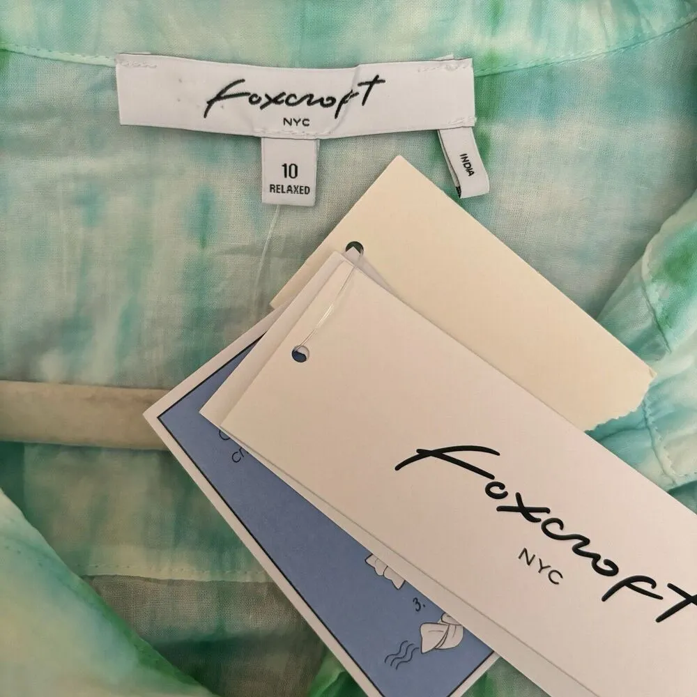 Foxcroft Top Womens 10 Multicolor Tie Dye Gauze Crinkle Button Up Shirt Blouse - Image 7