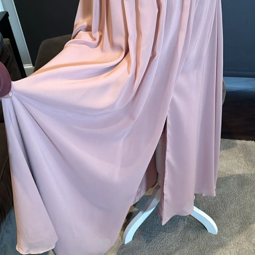 Women’s Pink Chiffon & Lace Appliqué Bridesmaid Dress Zip Up & Leg Slit Size 8 - Image 8