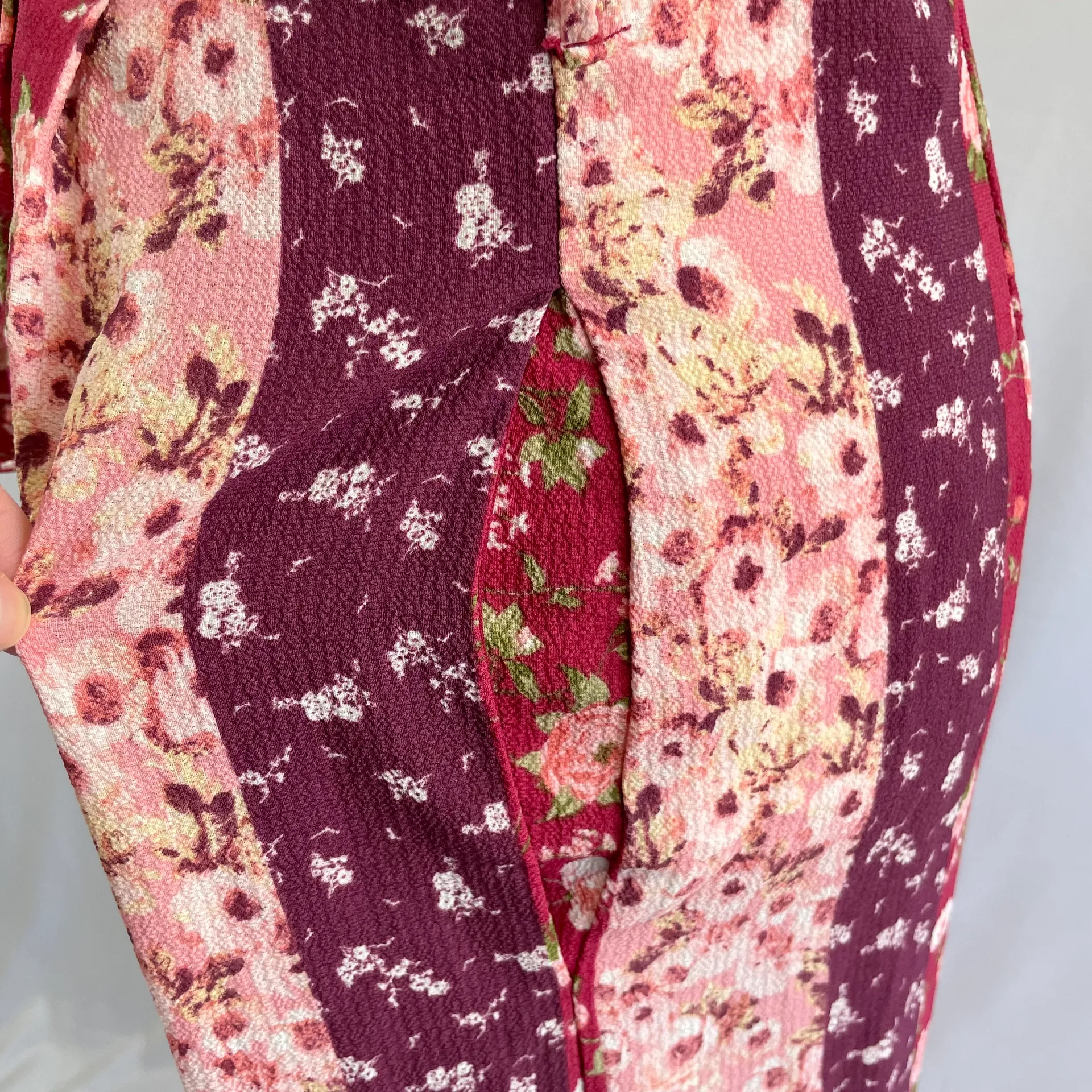 New  Floral Stripe Printed Tie Waist Cropped Jumpsuit Red Pink Medium - Image 11