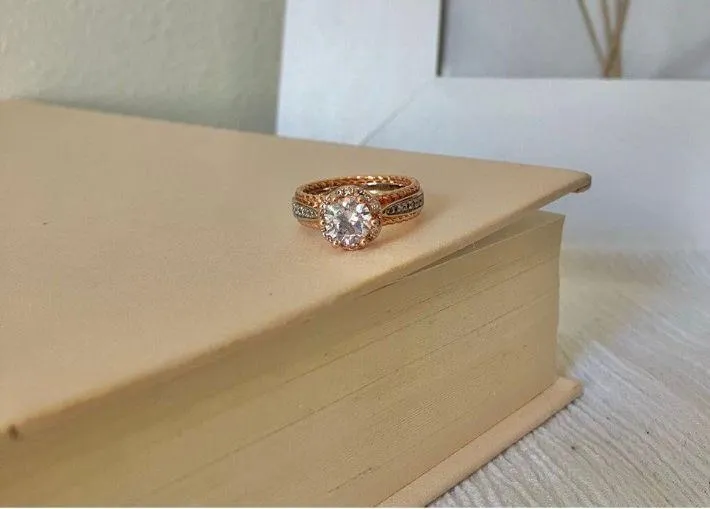 Rosegold Round Halo Silver Ring “Evadne” Promise Engagement Glam Jewelry - Image 5