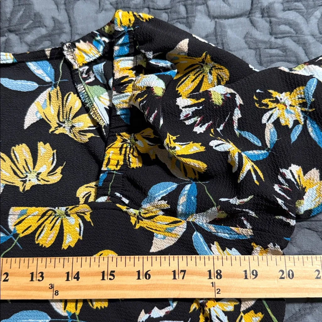 Harve Benard women’s size XL blue gold floral blouse square neck elastic sleeve - Image 5