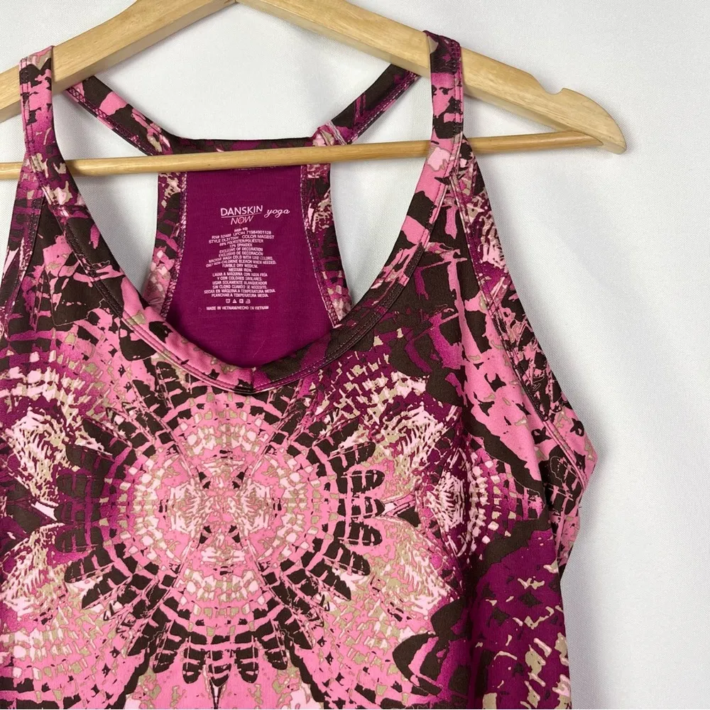 Danskin Yoga Pink & Purple Floral Printed Racerback Athletic Tank Top M - Image 3