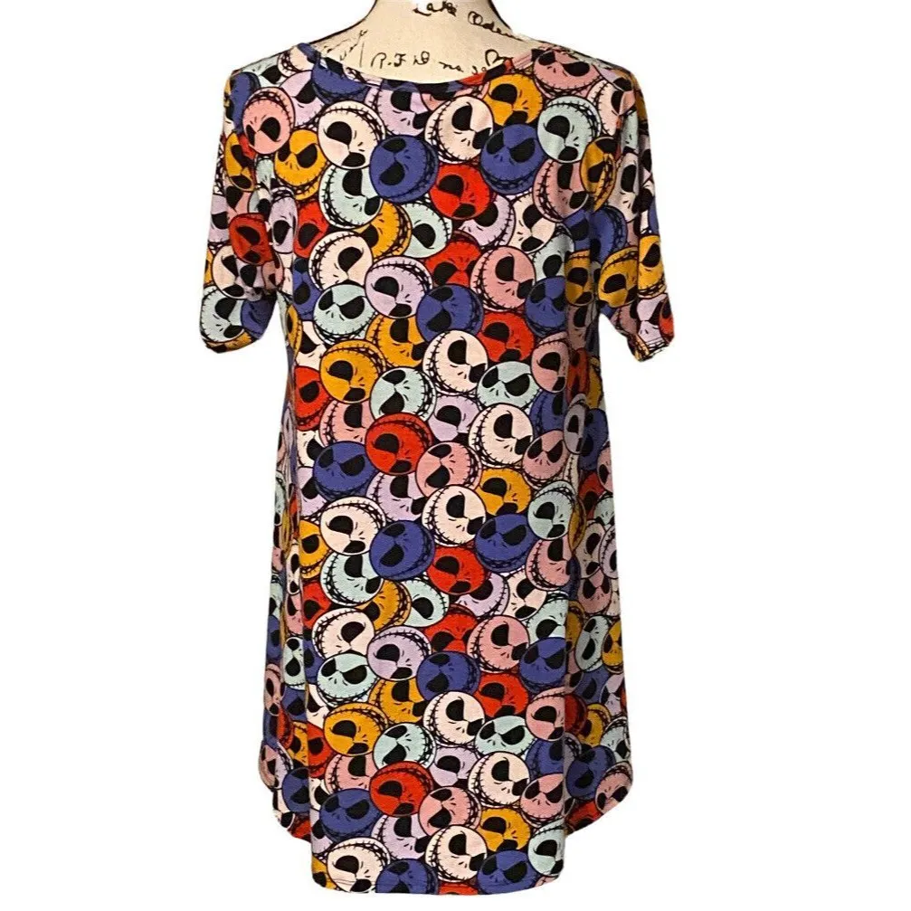 LuLaRoe Sm Perfect Tee Jack Skellington Skulls Disney Multicolor Swing Dress NEW - Image 2