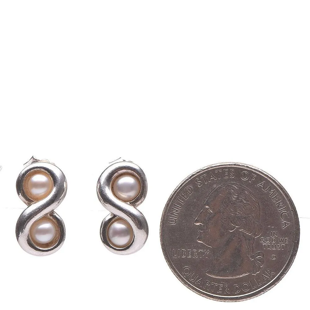 Tiffany & Co 925 Sterling Silver Infinity Swirl Pearl Stud Earrings - Image 2
