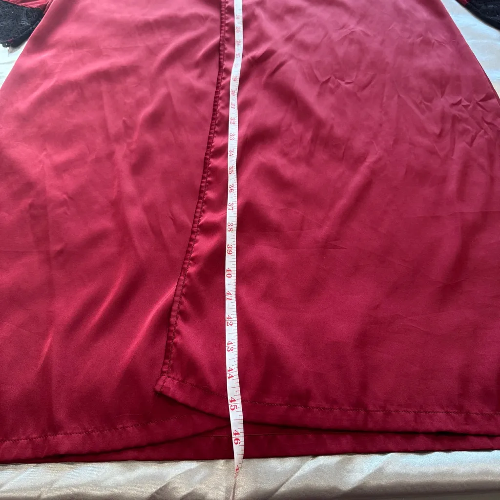 Satin Robe with Lace Trim Red Size M - Image 7