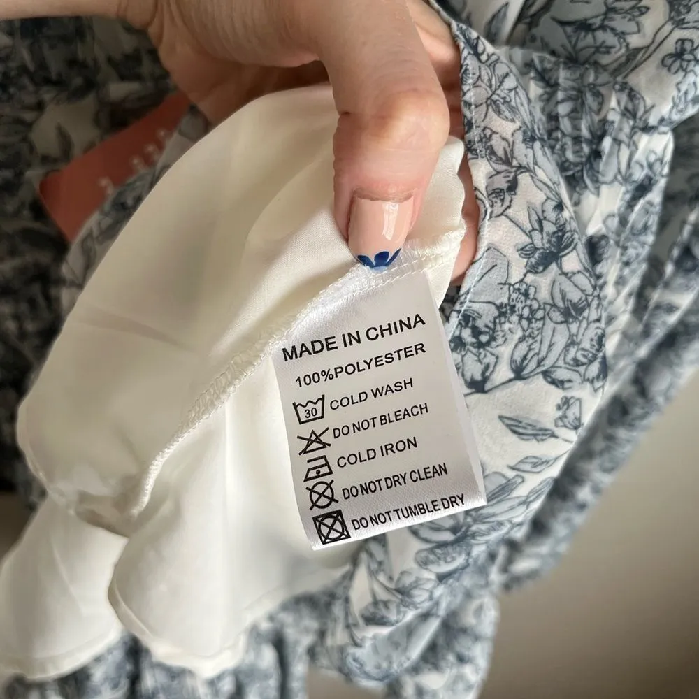 Ivy City Co Brynley Floral Mini Long Puff Sleeve Dress NEW NWT Blue White Size M - Image 11