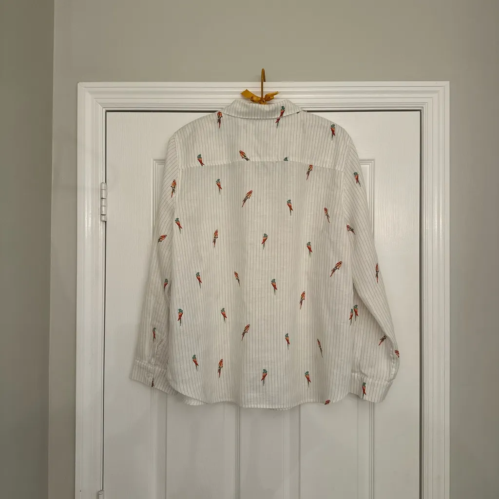 Chico's No Iron Linen Parrot Roll-Tab Button-Up Shirt Women’s Sz 16/18 Resort - Image 11