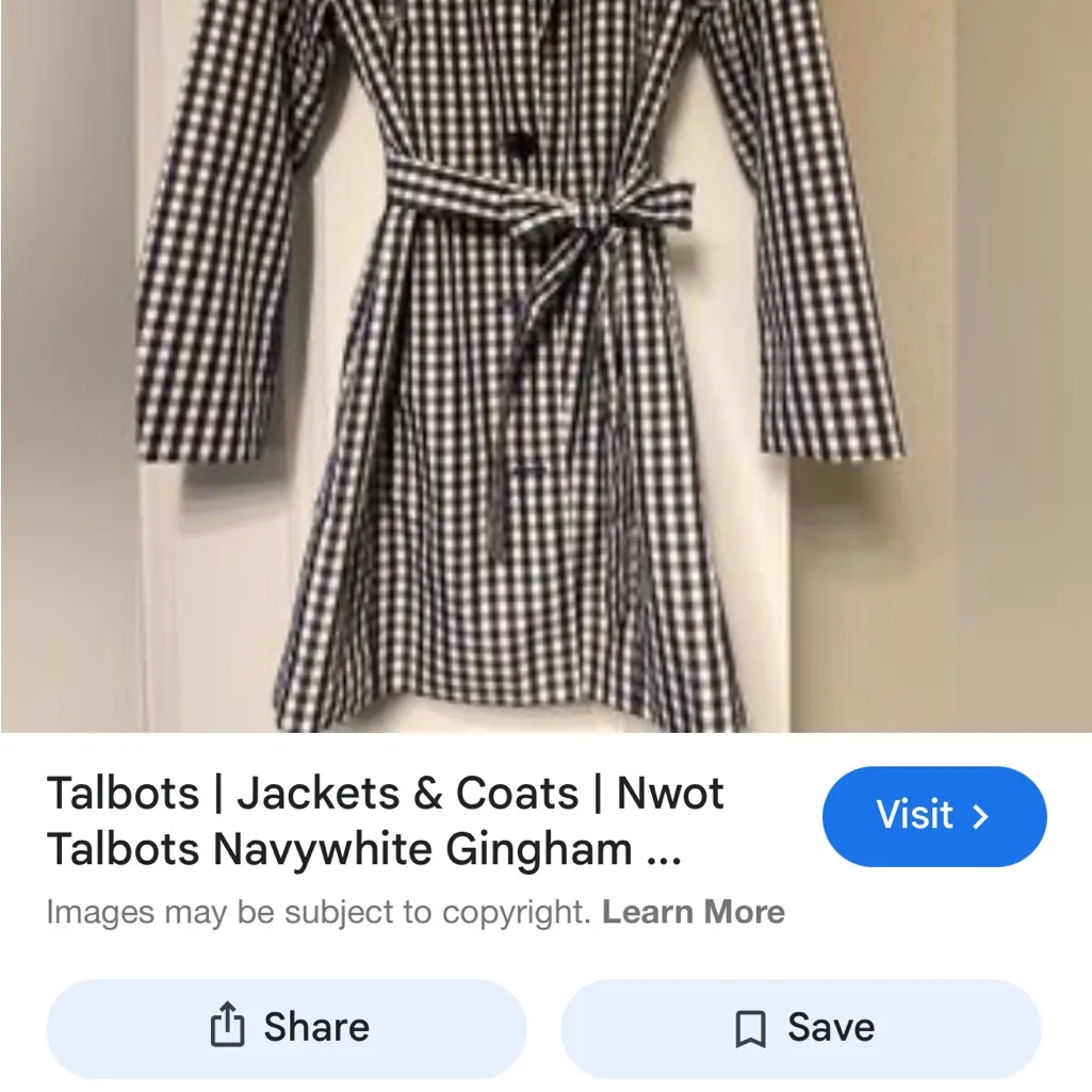 Talbots Navy Blue and White Checkered Trench Coat | Size 1X - Image 9