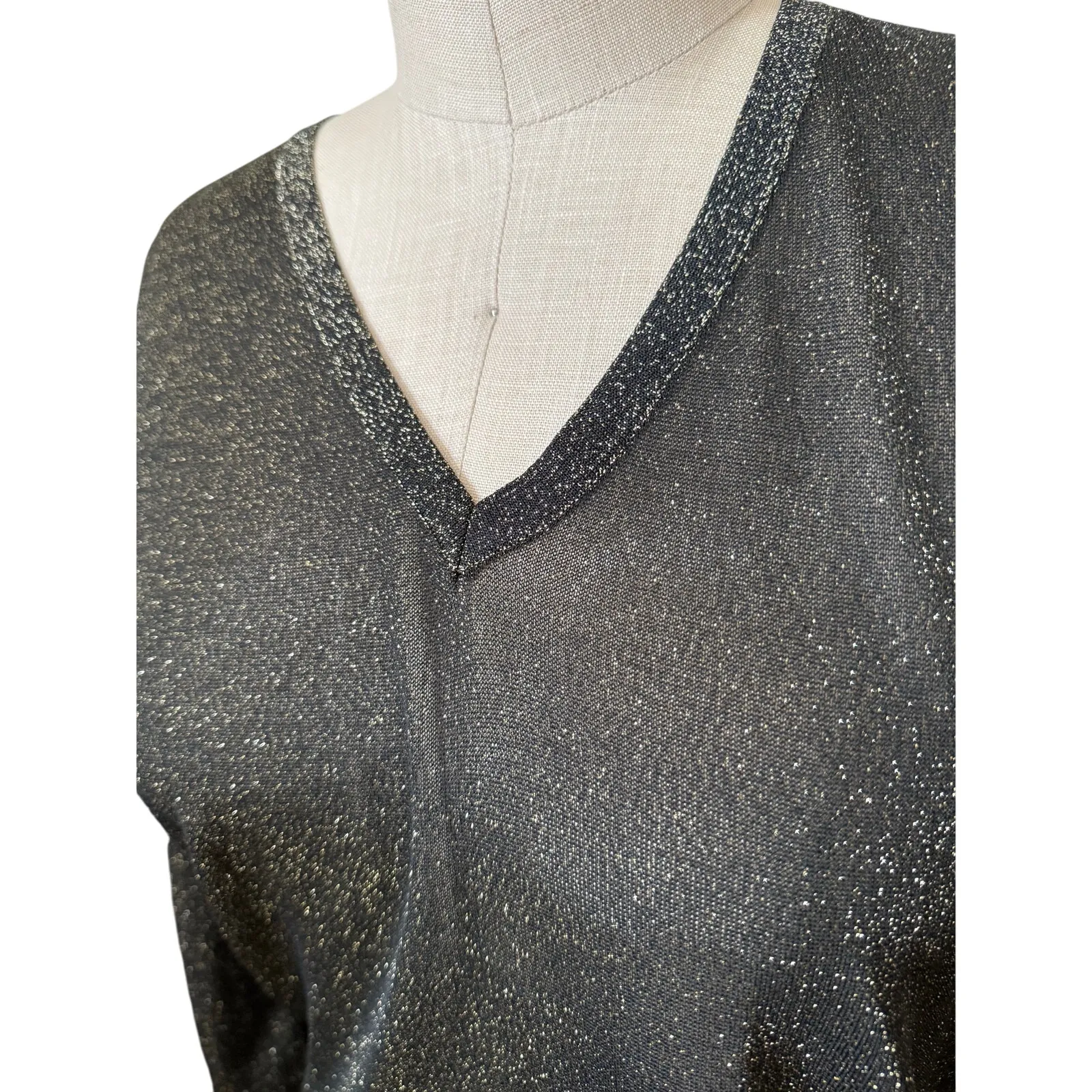 Maison Lurex Paris Sheer Metallic Shirt Women’s Size Small Black Gold - Image 2