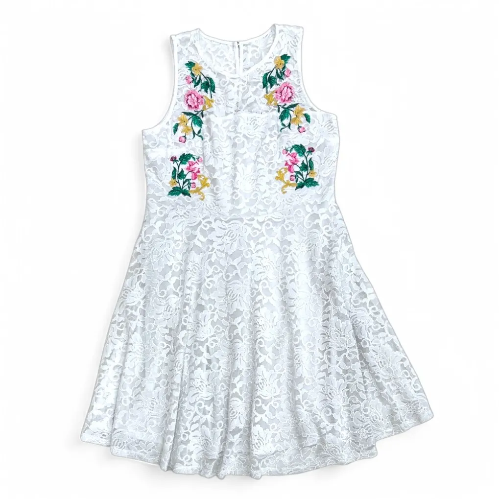 Thalia Sodi White Floral Embroidered Sleeveless Lace Dress Size Large - Image 4