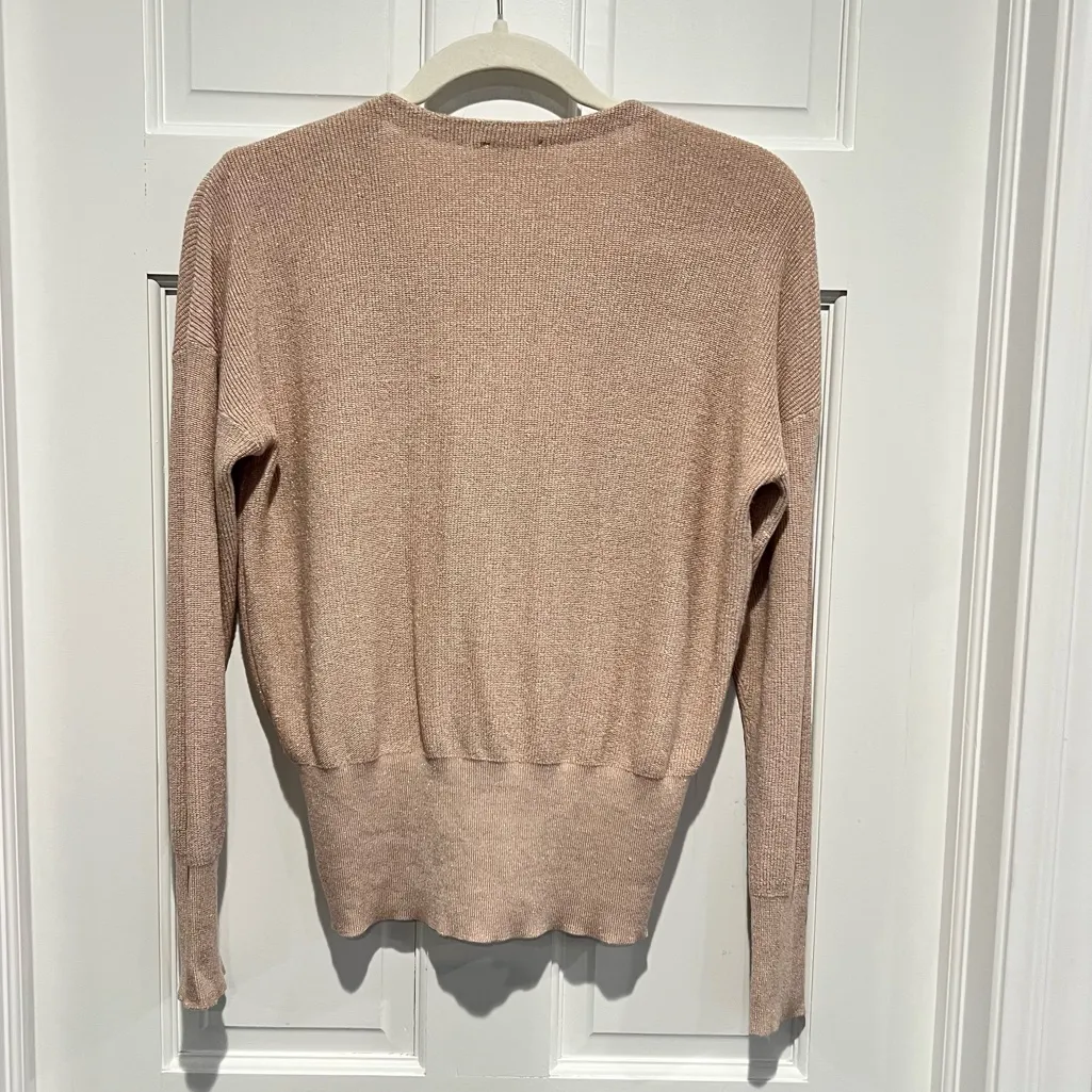 L'AGENCE Blair Faux Wrap Sweater Small Crossover V Neck Pullover Metallic - Image 6
