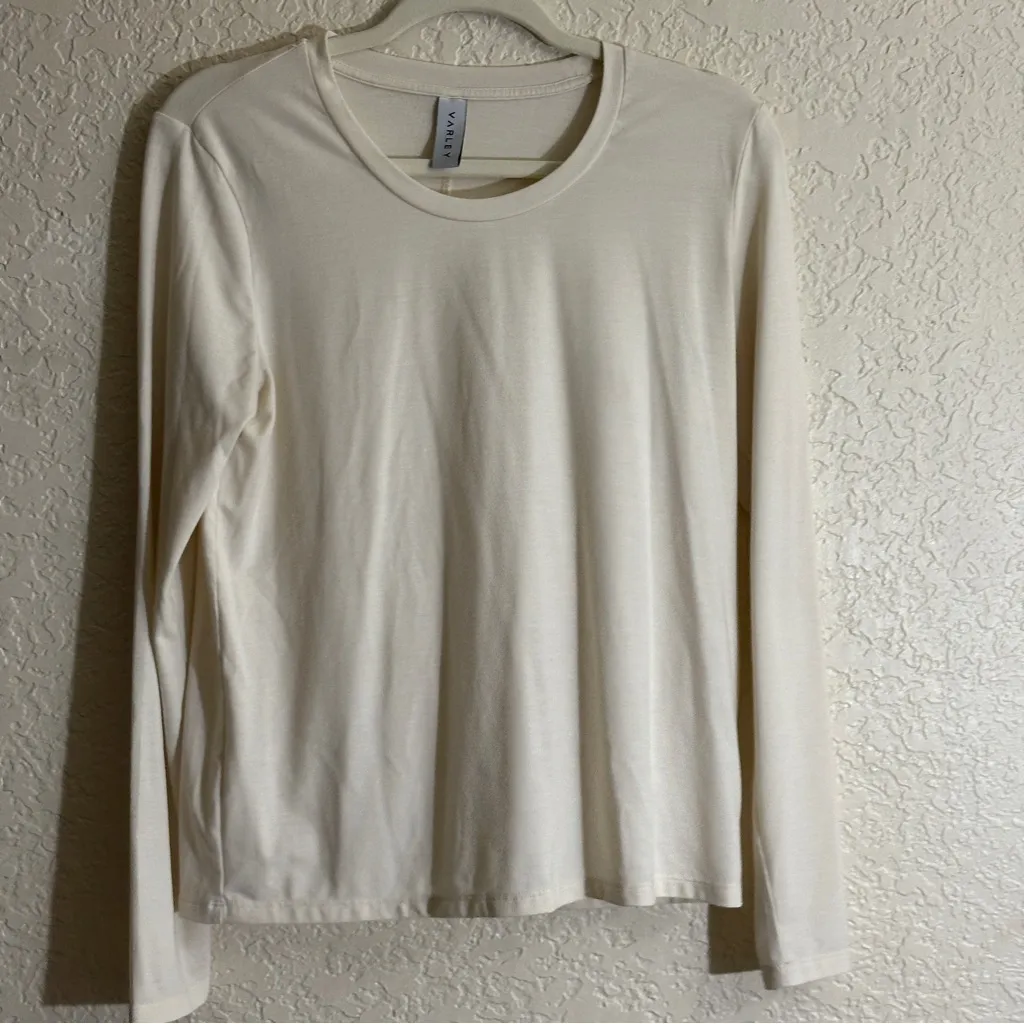 VARLEY Cream‎ Small Long Sleeve Crew Neck Top Cotton Blend Basic Layering Top - Image 5