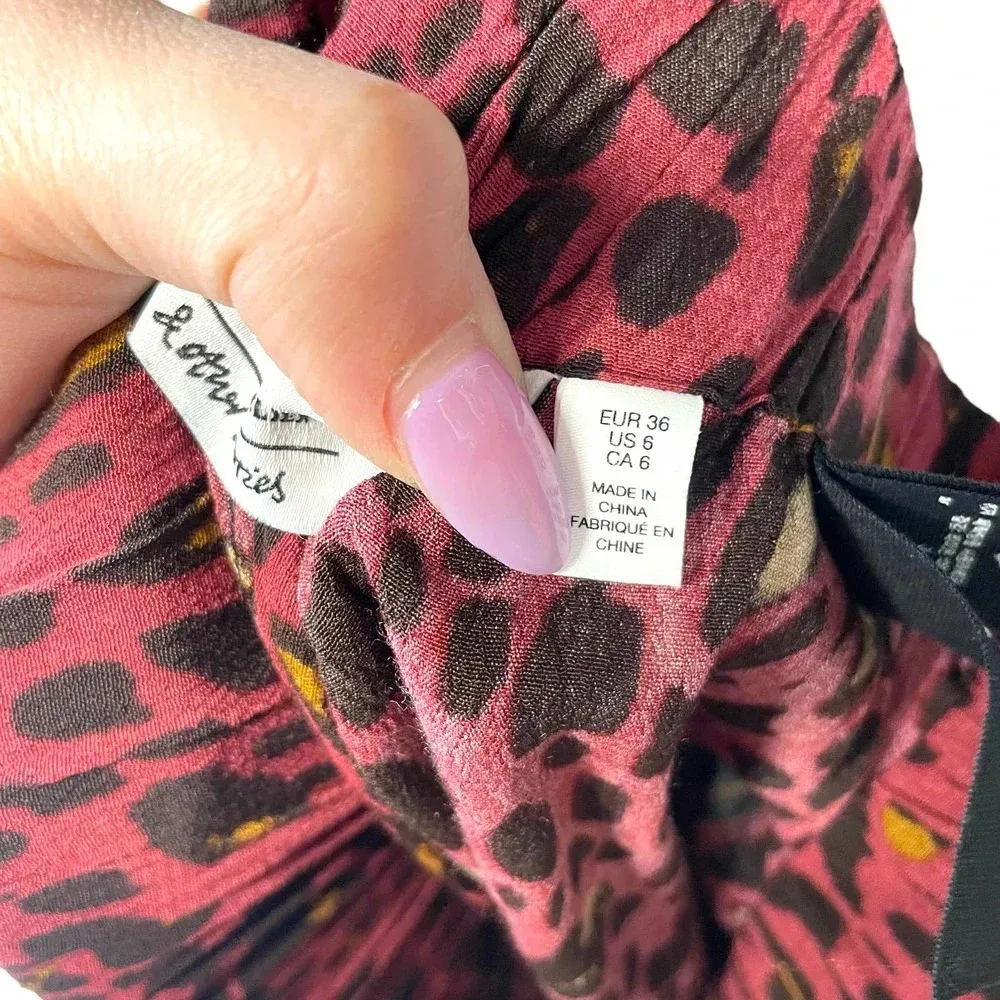 & Other Stories Shorts Leopard Cheetah Print Drawstring Pull-On Maroon Size US 6 - Image 8