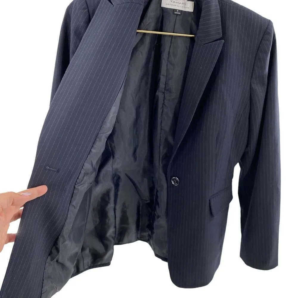 Tahari Women 6 Pinstripe Single Button Blazer Black Career Academia Professional - Image 4