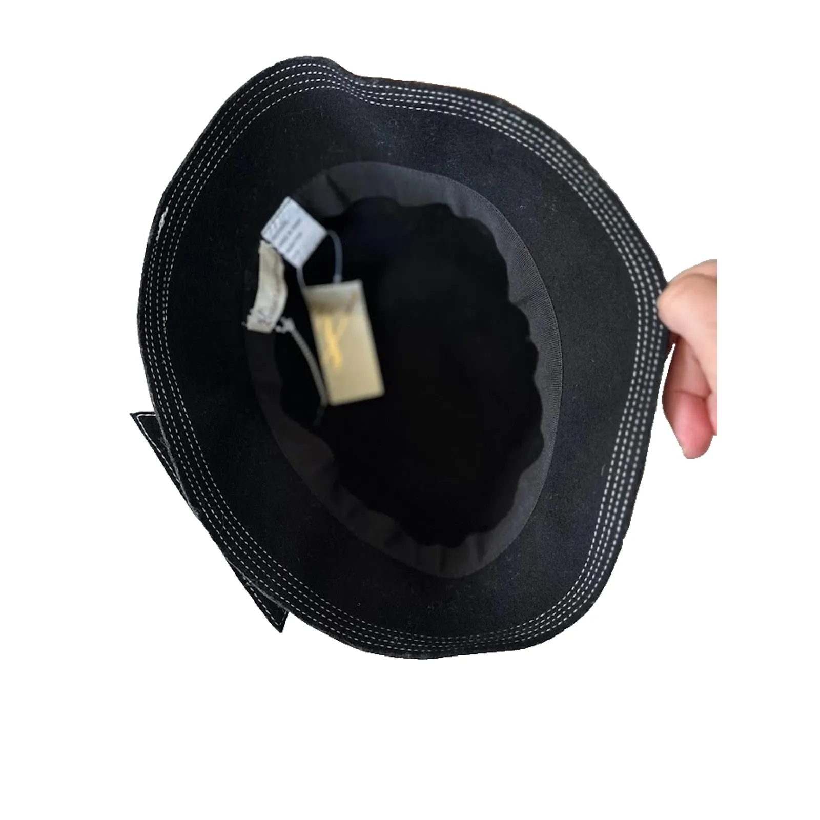 Collection Eighteen Wool Cloche Hat Black Bow Trim Retro White Embroidered Women - Image 5