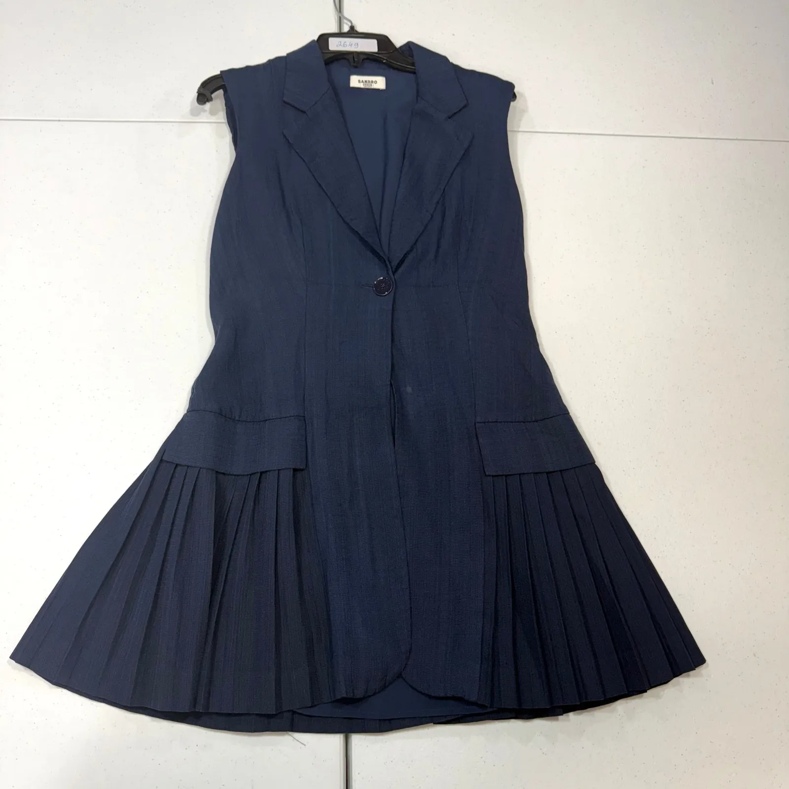 Sandro Carine navy pleated sleeveless Blazer Dress size 38 (4-6) - Image 3