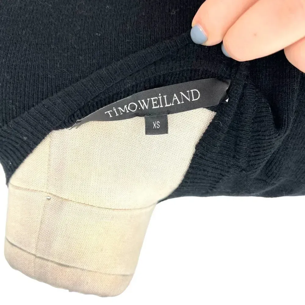 Timo Weiland‎ Black Merino Wool Fringe Hem Sweater Dress Size XS - Image 9