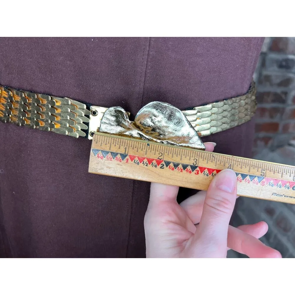 belt fish scale leaf buckle gold elastic - Image 3